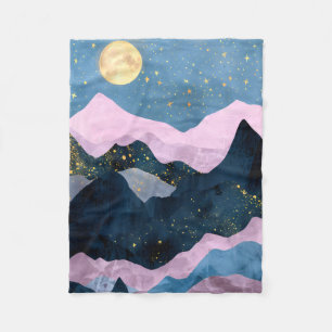 Minimalistischer Mond Sternen Himmel Bergtal Fleecedecke