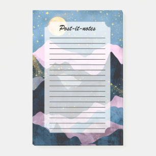 Minimalistischer Mond Sternen Himmel Bergtal Post-it Klebezettel