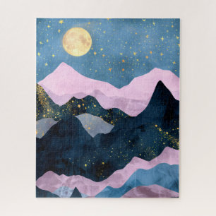Minimalistischer Mond Sternenhimmel Gebirgs Tal