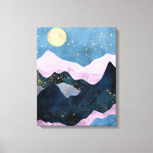 Minimalistischer Mond Sternenhimmel Gebirgs Tal Leinwanddruck