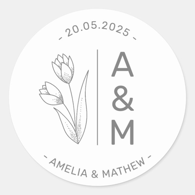 Minimalistischer Monogram-Klassischer Rundaufklebe Runder Aufkleber (Vorderseite)