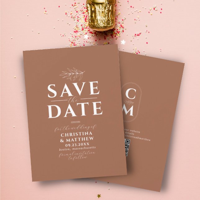 Minimalistischer Monogram Terracotta QR Code Save The Date (Von Creator hochgeladen)