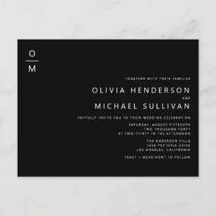 Minimalistischer Monogramm-Black-QR-Code Hochzeit Einladungspostkarte