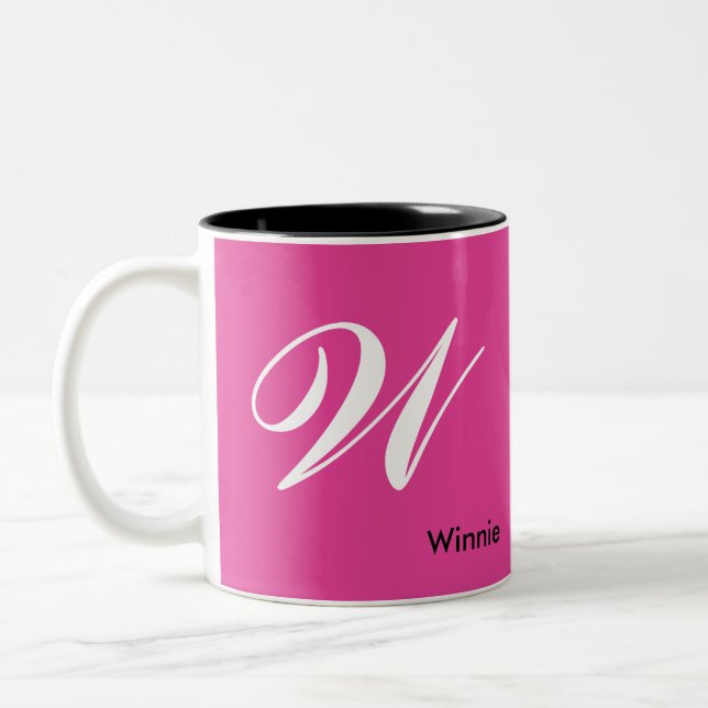 Minimalistischer Monogramm-Individuelle Name in Pi Zweifarbige Tasse (Links)