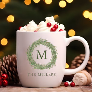Minimalistischer Monogramm-Kranz Weihnachten Kaffeetasse