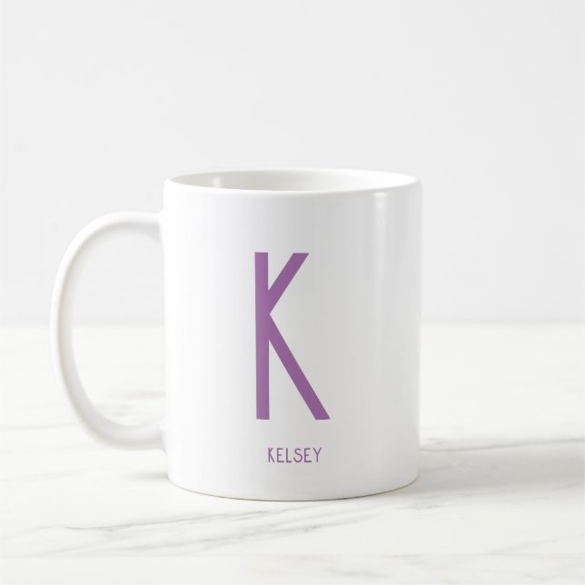 Minimalistischer Monogramm Name Kaffee Weiße Tasse (Links)