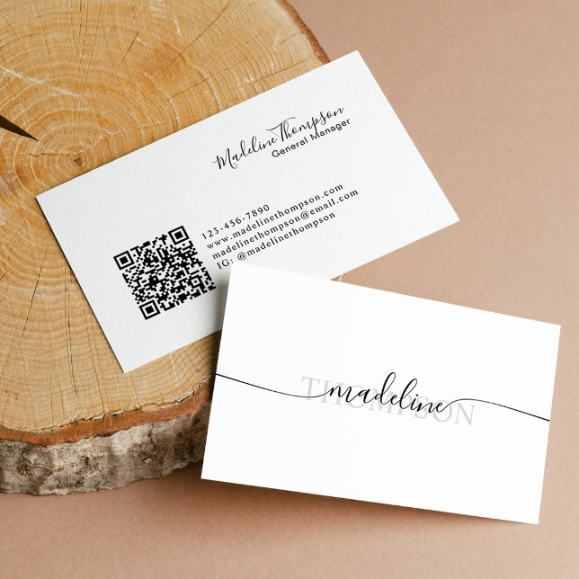 Minimalistischer Monogramm-Name Skript QR-Code Visitenkarte (Von Creator hochgeladen)