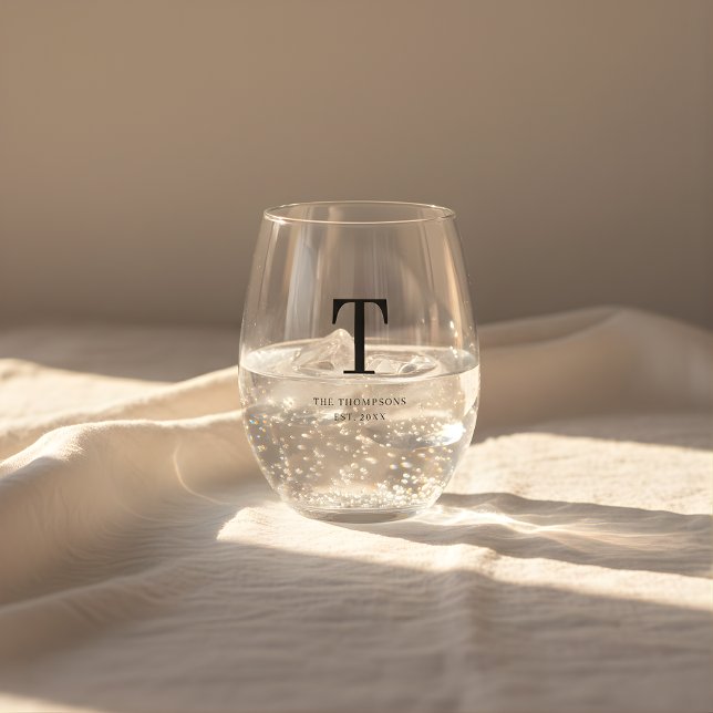 Minimalistischer Monogramm-Name Weinglas Ohne Stiel (Von Creator hochgeladen)