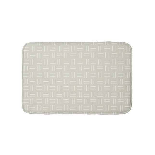 Minimalistischer Mudcloth Basket Weave, weiß, Beig Badematte (Vorderseite)