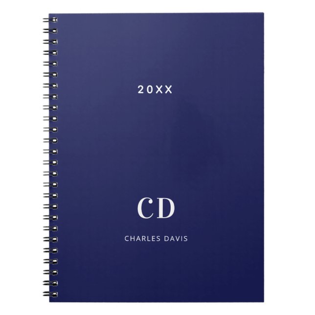 Minimalistischer Name des dunkelblauen Monogrammes Notizblock (Vorderseite)