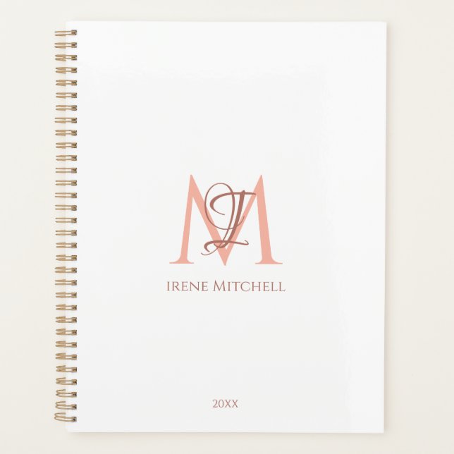 Minimalistischer Name des Monogramms "White Rose" Planer (Vorderseite)