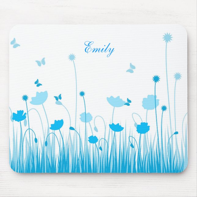 Minimalistischer Name für blaue und weiße Flecken Mousepad (Vorne)