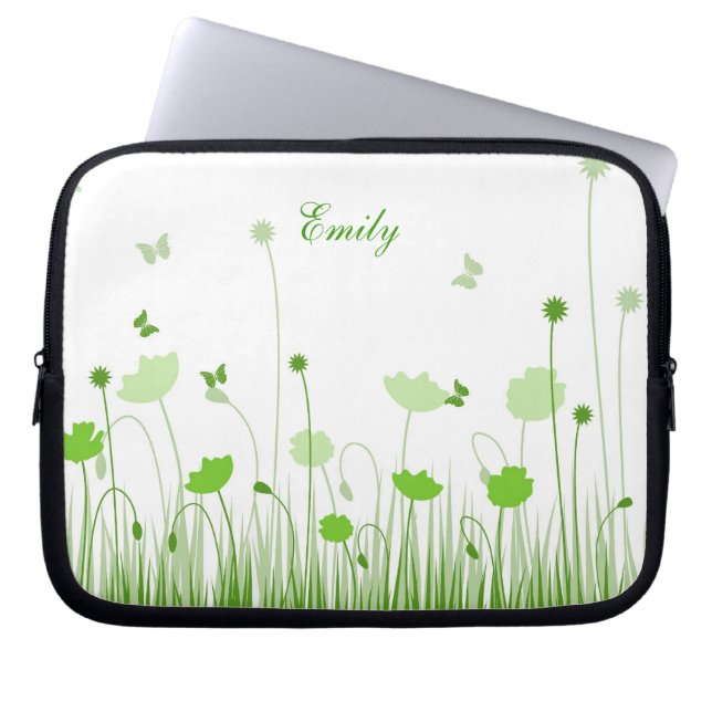 Minimalistischer Name für grüne und weiße Pflaumen Laptopschutzhülle (Vorderseite)