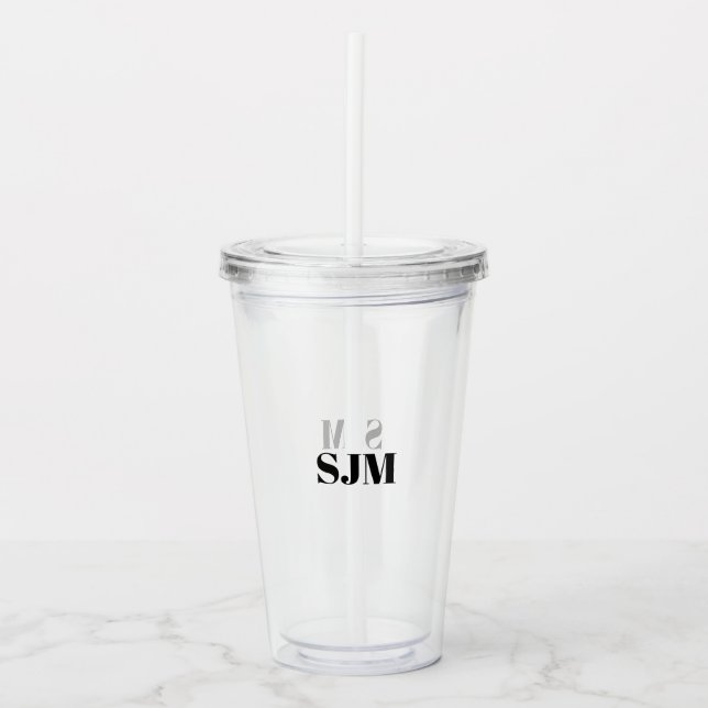 Minimalistischer Name für schwarze Monogramm Acryltrinkbecher (Vorderseite)