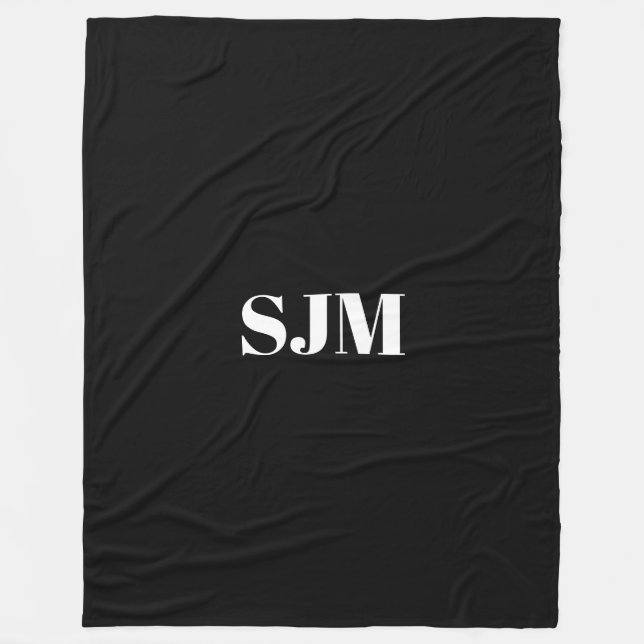 Minimalistischer Name für schwarze Monogramm Fleecedecke (Vorderseite)