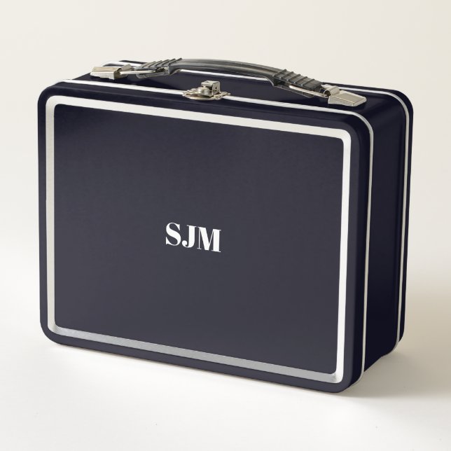 Minimalistischer Name für schwarze Monogramm Metall Brotdose (Vorderseite)