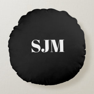 Minimalistischer Name für schwarze Monogramm Rundes Kissen