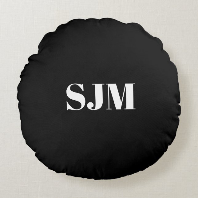 Minimalistischer Name für schwarze Monogramm Rundes Kissen (Vorderseite)