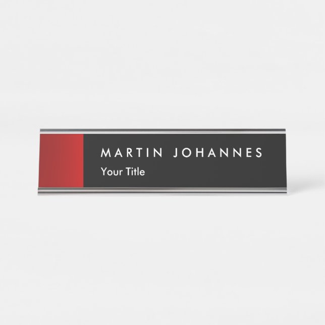 Minimalistischer Name Schwarz beruflich Schreibtischnamensplakette (Vorderseite )