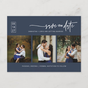Minimalistischer Navy Blue Foto QR-Code Save the D Postkarte