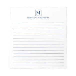 Minimalistischer Navy Blue Monogram Square Notizblock