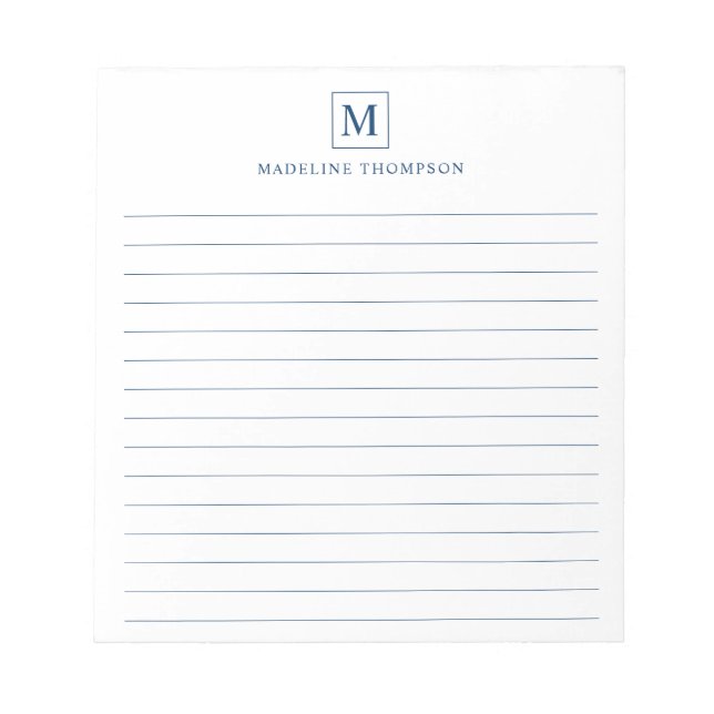 Minimalistischer Navy Blue Monogram Square Notizblock (Vorderseite)