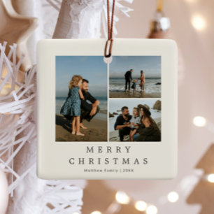 Minimalistischer neutraler Beige-Familienfotocolla Keramikornament