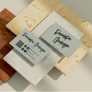 Minimalistischer neutraler Pistachio Boho QR Code  Visitenkarte