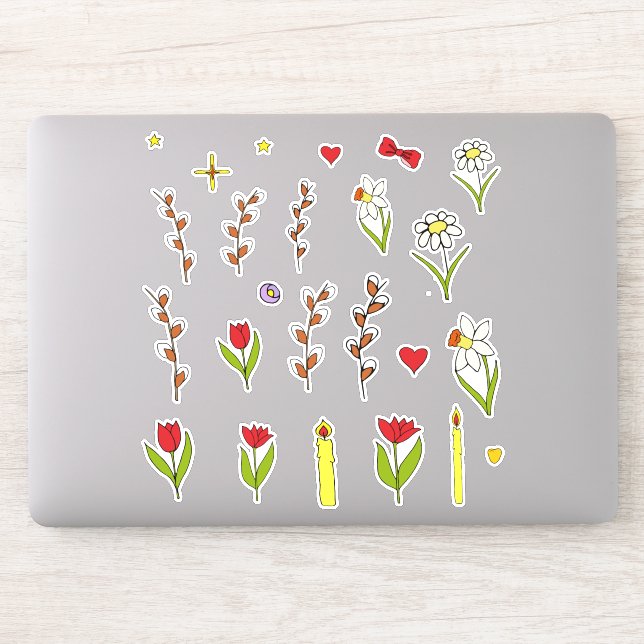 Minimalistischer Niedlicher Happy Osterfest Blume  Aufkleber (Computer)