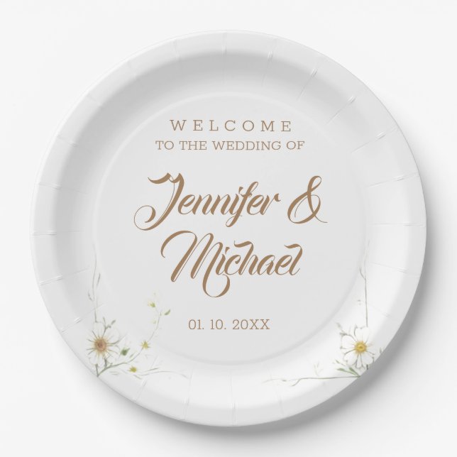 Minimalistischer Niedlicher Hochzeitsempfang Pappteller (Vorderseite)