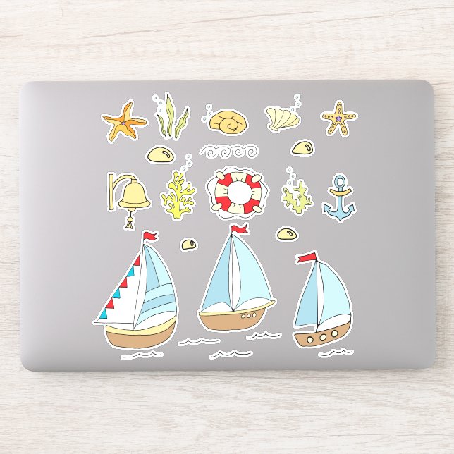 Minimalistischer Niedlicher Urlaub auf See Cartoon Aufkleber (Computer)
