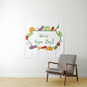 Minimalistischer Niedlicher Welttag für Vegetarier Wandteppich