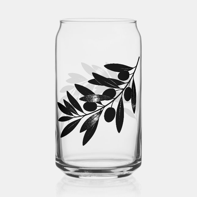 Minimalistischer Olivenzweig Glas (Vorderseite)