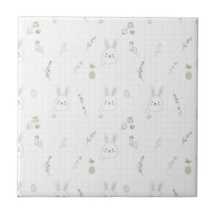 Minimalistischer Osterhase Pink Beige Gitter Doodl Fliese