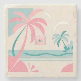 Minimalistischer pastellfarbener tropischer Strand Steinuntersetzer