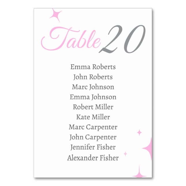 Minimalistischer Pastellrosa-Script-Hochzeitsplan Tischnummer (Vorderseite)