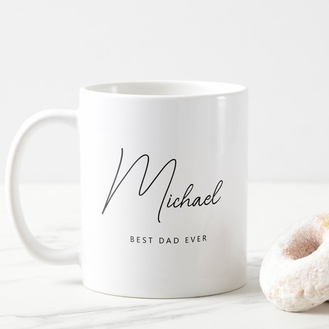Minimalistischer Personalisierter bester Vater je Kaffeetasse (Simple Modern Personalized Best Dad Ever Mug, Mug with Name, Father's Day Gift, Classic Script)