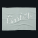 Minimalistischer Personalisierter Skriptname | Dus Geschirrtuch<br><div class="desc">Minimalistische Script Typografie Name in Dusty Blue Kittuch</div>