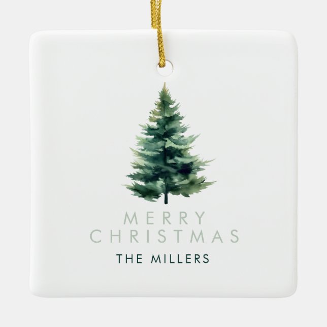 Minimalistischer Pine Tree Grüner Weihnachtsurlaub Keramikornament (Vorderseite)