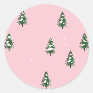 Minimalistischer Pinienwald rosa Runder Aufkleber