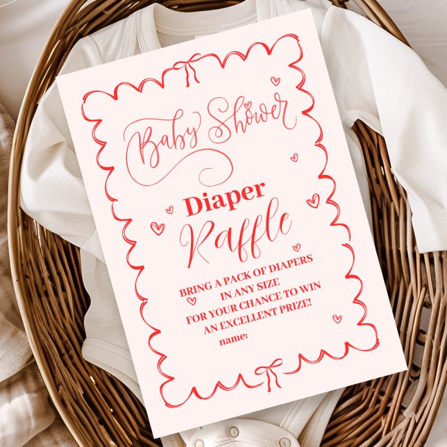 Minimalistischer Pink Bow Doodle Baby Diapper Raff Begleitkarte (Von Creator hochgeladen)