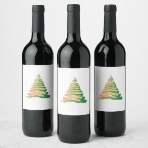 Minimalistischer Pinselstrich-Weihnachtsbaum Weinetikett