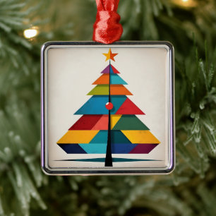 Minimalistischer Pop Art Geometric Christmas Tree Ornament Aus Metall