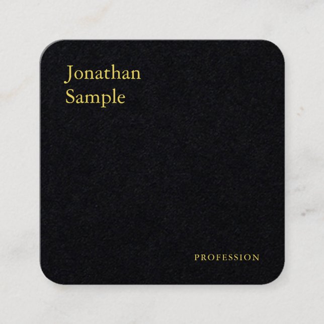 Minimalistischer Premium-Schwarz-Gold-Text Quadratische Visitenkarte (Vorderseite)