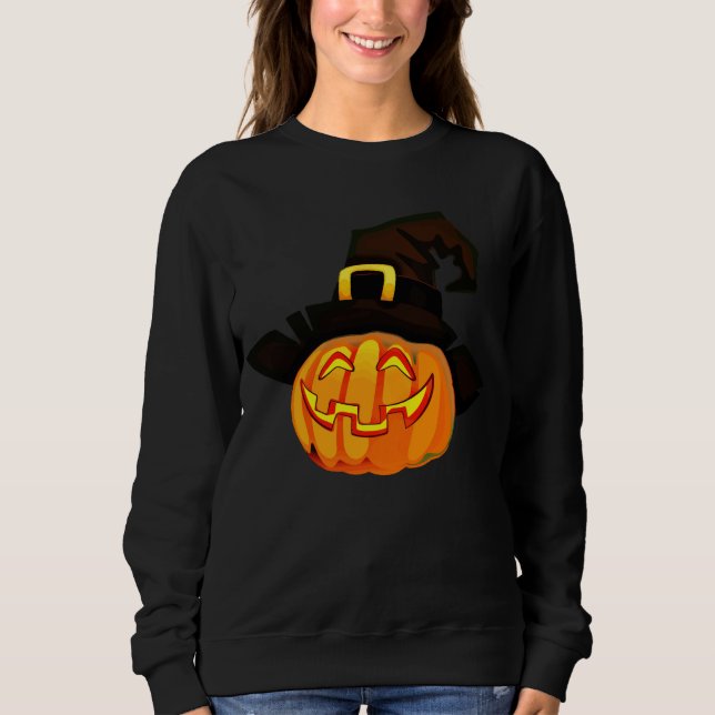 Minimalistischer Pumpkin-Hexenhut Sweatshirt (Vorderseite)