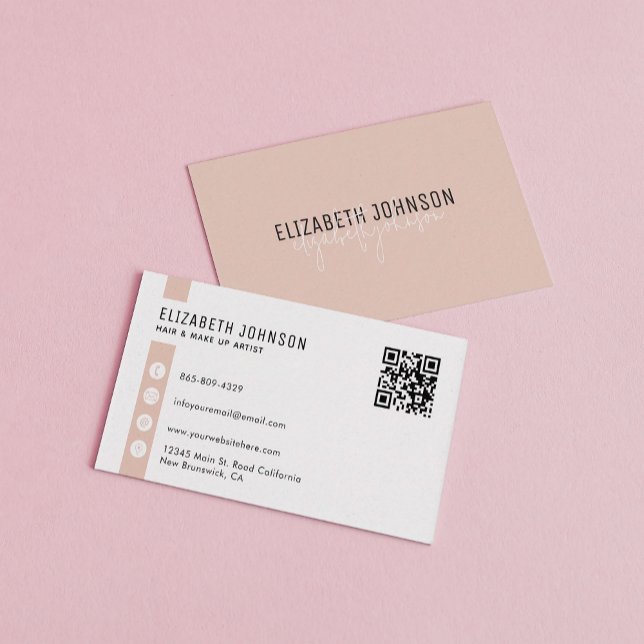 Minimalistischer QR-Code Boho Beige Visitenkarte (Von Creator hochgeladen)