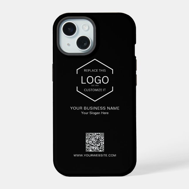 Minimalistischer QR-Code Firmenlogo iPhone 15 Hülle (Rückseite)