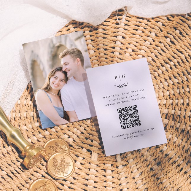 Minimalistischer QR-Code-Foto-Hochzeitsszenario Begleitkarte (Von Creator hochgeladen)