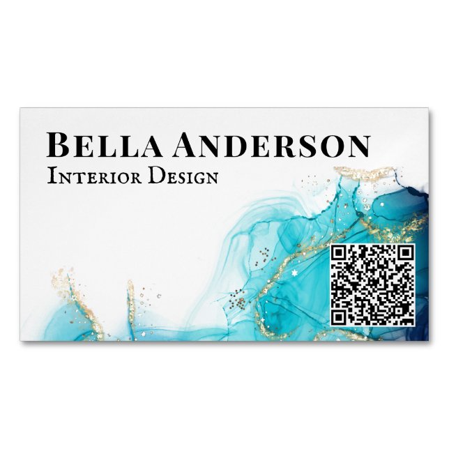 Minimalistischer QR-Code für Aquamarine Tinte aus  Magnetische Visitenkarte (Vorderseite)
