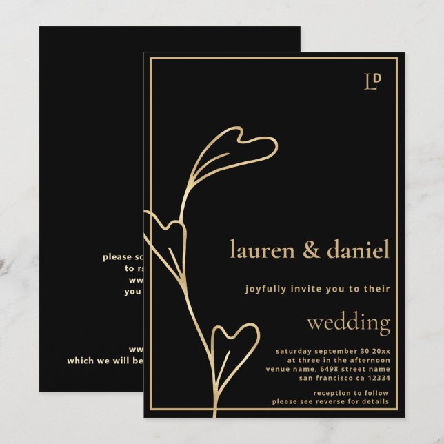 Minimalistischer QR-Code für Black and Gold Weddin Einladung (Vorne/Hinten)